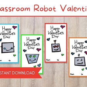 Classroom Robot Valentine, Kids Valentine&#39;s Day Cards for Classroom, Boy Valentine, Cute Valentine for Classroom, Valentine&#39;s Day Party