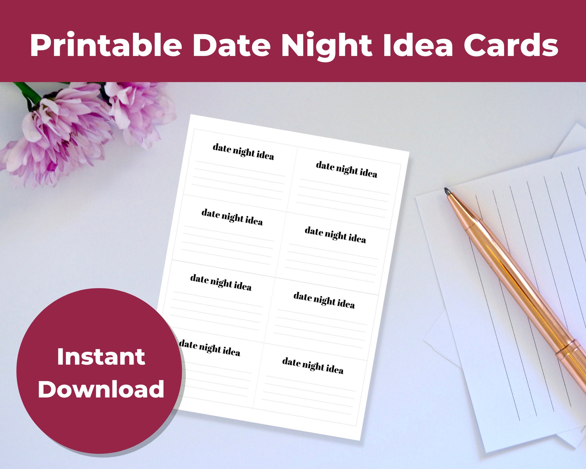 Date Night Ideas, Date Night Cards Printable, Fillable &amp; Editable ...