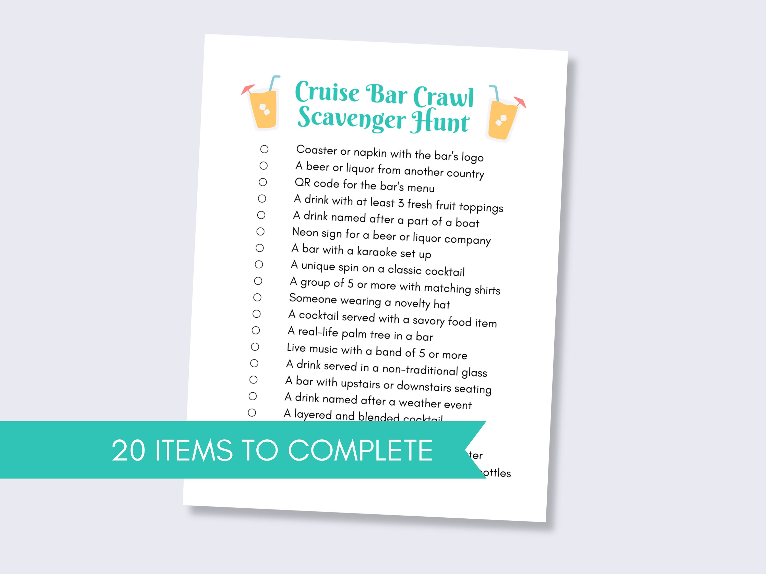 Cruise Bar Crawl Scavenger Hunt for Adults, Cruise Bar Crawl Scavenger
