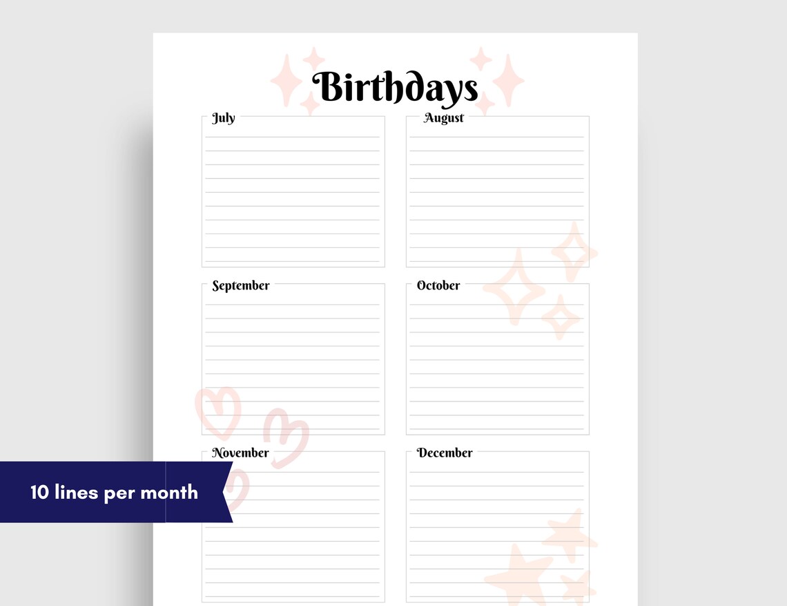 Birthday Tracker Printable, Birthday Reminder List, Birthday Planner ...