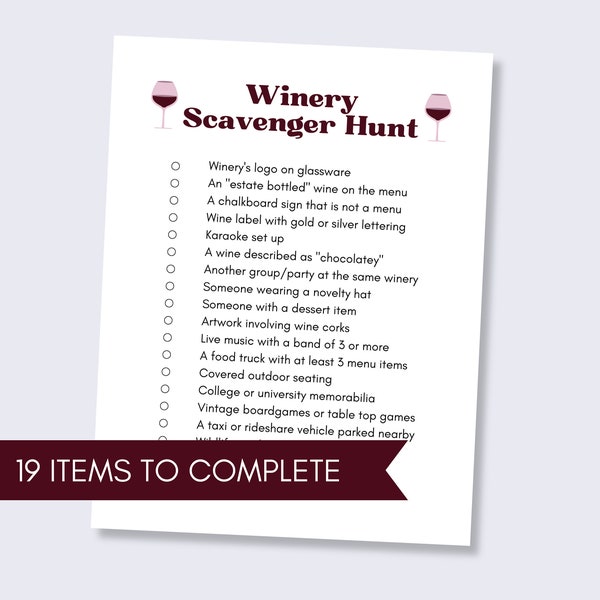 Winery Scavenger Hunt, Bachelorette Clean Scavenger Hunt, Group Scavenger Hunt for Adults, Adult Party Game, Indoor Scavenger Hunt