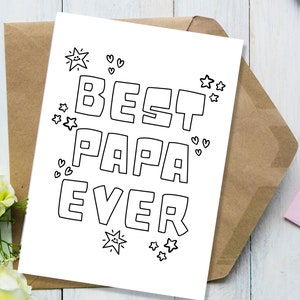 Father's Day Printable Card, Best Papa Ever, Print & Color, Gift from Kids, Card from Kids, Classroom Father's Day Activity, 5x7 in Card
