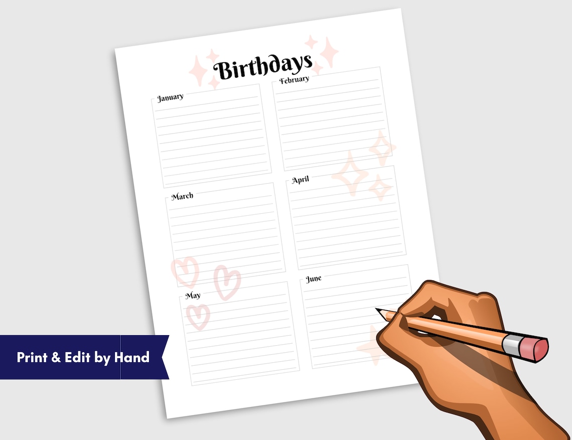 Birthday Tracker Printable, Birthday Reminder List, Birthday Planner ...