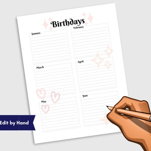 Birthday Tracker Printable, Birthday Reminder List, Birthday Planner ...