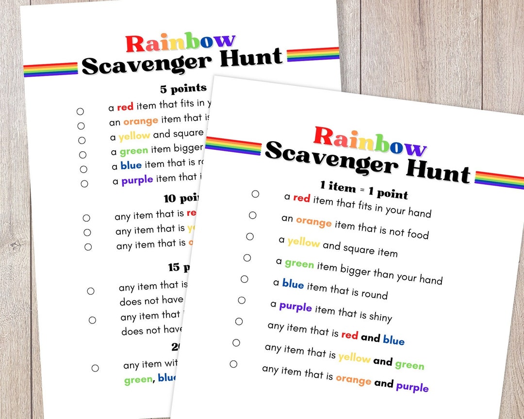 Rainbow Scavenger Hunt Treasure Hunt for Kids Instant