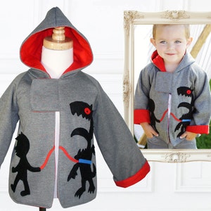 Boys Patterns, Boys Sewing Pattern pdf, Jacket Patterns, Coat Patterns, Jacket Sewing Patterns, Childrens Pattern, MONSTER HOODIE