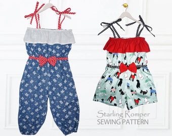 Cartamodello per tutina, cartamodello per tutina da bambina, cartamodello per cucito per bambina in formato PDF, cartamodello per tutina, cartamodello per cucito per bambini, cartamodello per pantaloncini, STARLING