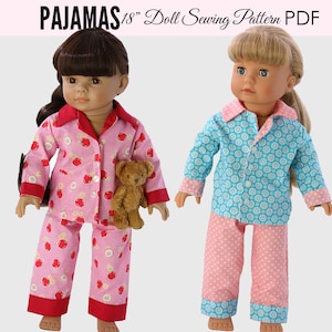 Patroon voor poppenkleding van 18 inch, Pyjamapatroon voor poppen, Poppenpatronen, Kledingpatronen voor poppen, Patroon voor een pop van 18 inch, Poppenpyjama's