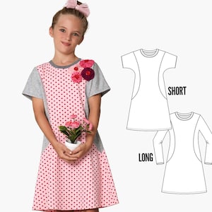 Patrons de robe pour fille au format PDF, Patron de robe de t-shirt, Patron de couture pdf, Patron de tricot, Patrons de robe de petite fille au format PDF, AMY (D113-L)
