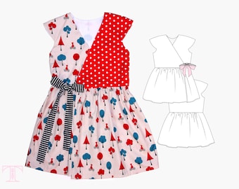 Girls Dress pattern pdf, Wrap Dress Pattern, Childrens Sewing Pattern, Dress Sewing Pattern, Sewing Pattern for Kids, TESSA DRESS