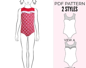 Girls swimsuit pattern PDF, ballet leotard pattern, gymnastics leotard pattern, dance sewing pattern LEOTARD #6 sweetheart neck