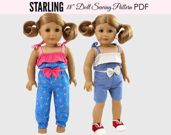 18 inch doll patterns, 18 inch doll clothes patterns, Doll Romper Pattern, 18 doll clothes patterns, Sewing doll clothes, DOLL STARLING