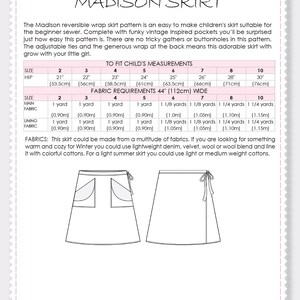 Girls Skirt Pattern, Pdf sewing pattern, girls sewing pattern pdf, childrens sewing pattern, wrap skirt pattern, Skirt Pattern MADISON image 9