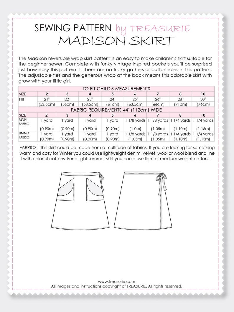 Girls Skirt Pattern, Pdf sewing pattern, girls sewing pattern pdf, childrens sewing pattern, wrap skirt pattern, Skirt Pattern MADISON image 9