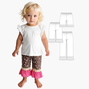 Baby Girl Pants Pattern, Ruffle Shorts & Capris PDF Sewing Pattern, Multi-Size 0-24 Months, Girls&#39; Clothing, Toddler Pants, Easy Sew