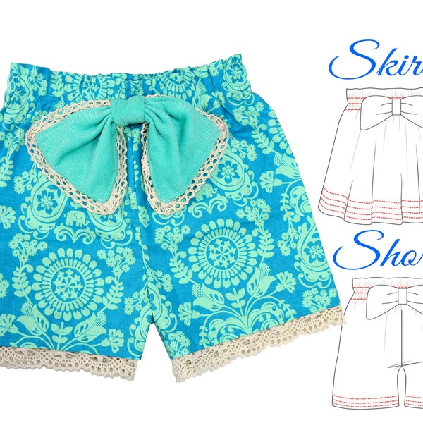 High Waisted Shorts Pattern, Girls Shorts Pattern, PDF Pants Pattern, High Waist Skirt Pattern, Sewing Patterns for Kids,  PAISLEY