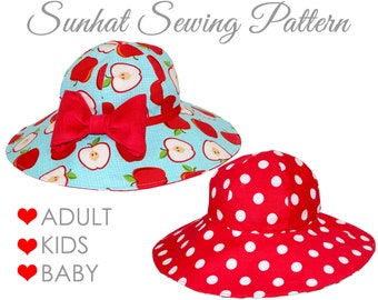 Hat sewing pattern, girls sewing pattern pdf, childrens sewing pattern, girls hat pattern, baby hat pattern, womens hat pattern, SUNHAT