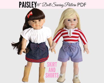 Doll Skirt Pattern, Doll Pants Pattern, 18 inch doll pattern, 18 inch doll clothes patterns, Doll Patterns, Girl Doll Pattern,  DOLL PAISLEY
