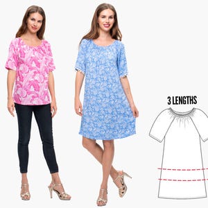 Womens Dress Pattern, Ladies Dress Pattern, Sewing Pattern PDF, Peasant Dress, Top Tunic, PEASANT WOMENS (W67-L)