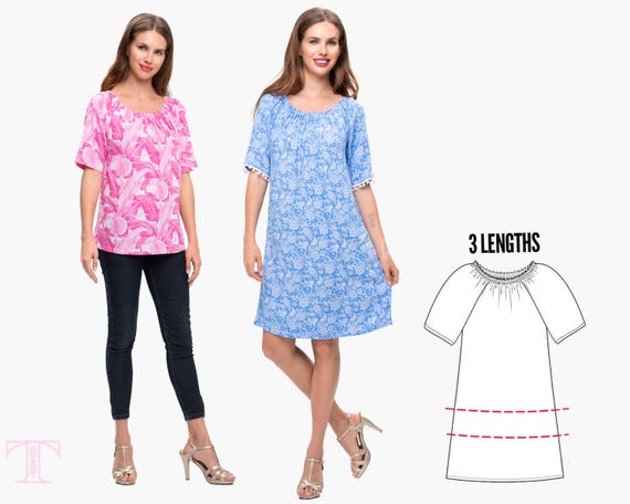 Womens Dress Pattern, Ladies Dress Pattern, Sewing Pattern PDF, Peasant Dress, Top Tunic, PEASANT WOMENS (W67-L)