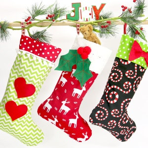 Christmas stocking pattern PDF, 4 sizes and applique templates included, small medium large stocking pattern, Christmas pattern, STOCKING