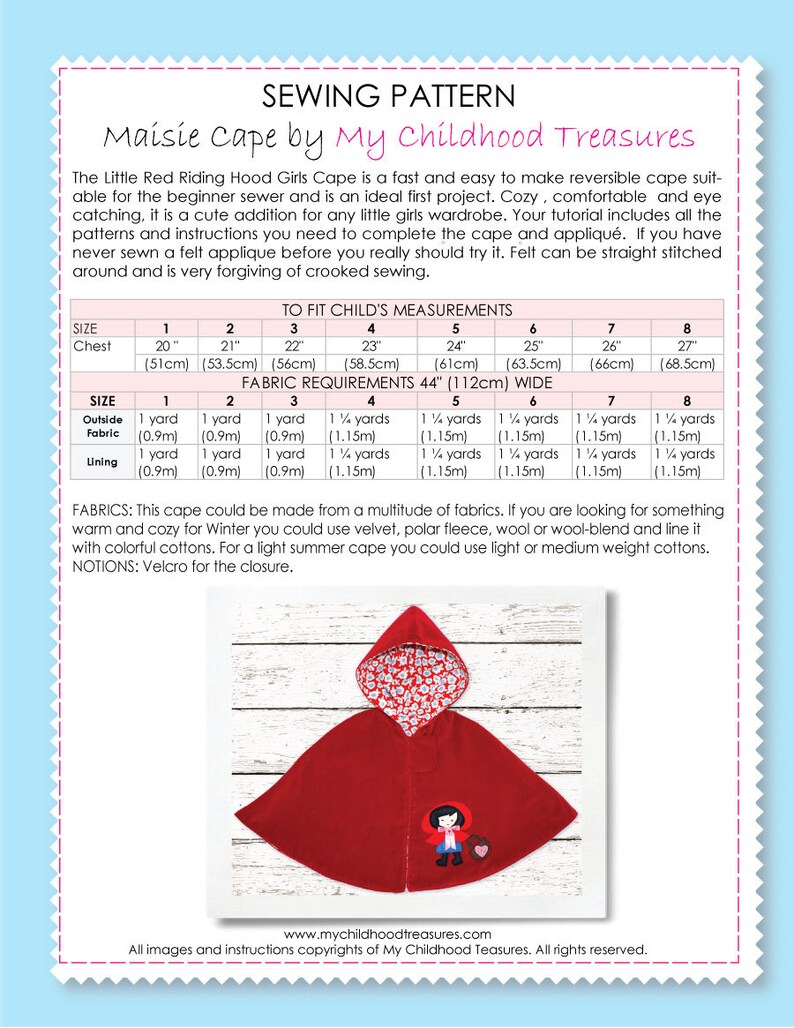 Childrens Sewing Pattern PDF Hooded Cape Pattern Child Girls Etsy