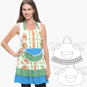 Apron Sewing Pattern Pdf, Vintage Retro Reversible Easy Apron with Pockets, Womens Ladies | APRON