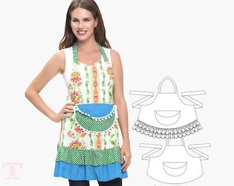 Apron Sewing Pattern Pdf, Vintage Retro Reversible Easy Apron with Pockets, Womens Ladies | APRON