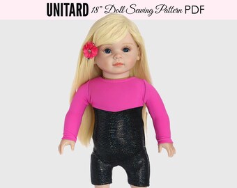 Doll Clothes Patterns, Doll Leotard Pattern, Girl Doll Clothes Pattern pdf, 18 inch doll pattern pdf, doll clothing pattern DOLL UNITARD