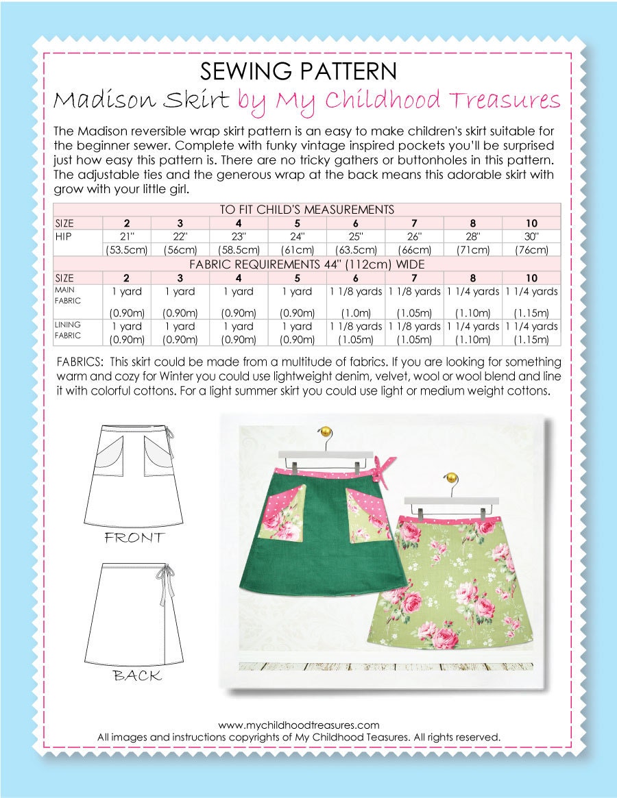 Girls Skirt Pattern Pdf sewing pattern girls sewing pattern | Etsy