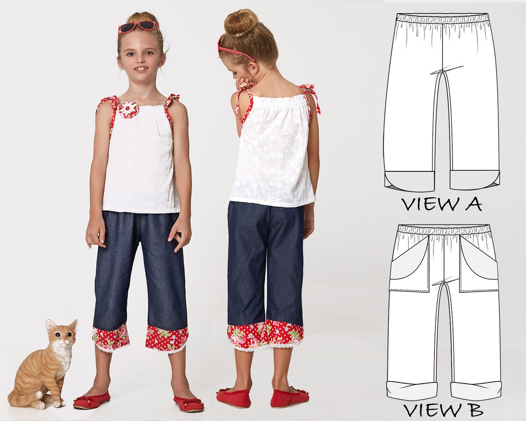 Girls Pants Pattern Pdf, Pants Sewing Pattern, Capri Pattern