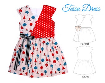 Girls Dress pattern pdf, Wrap Dress Pattern, Childrens Sewing Pattern, Dress Sewing Pattern, Sewing Pattern for Kids, TESSA DRESS