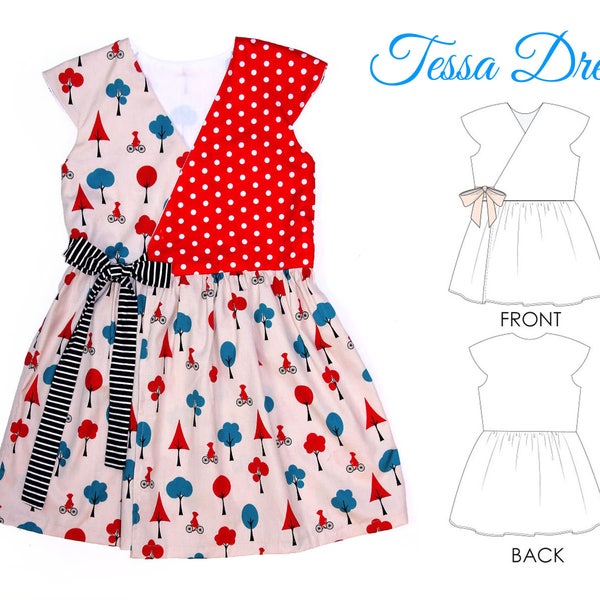 Girls Dress pattern pdf, Wrap Dress Pattern, Childrens Sewing Pattern, Dress Sewing Pattern, Sewing Pattern for Kids, TESSA DRESS