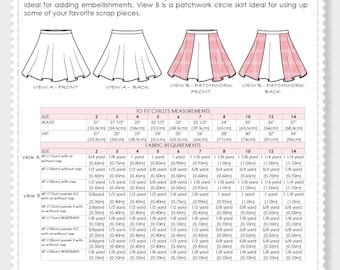 Cartamodello per gonna da bambina in formato PDF, cartamodello per