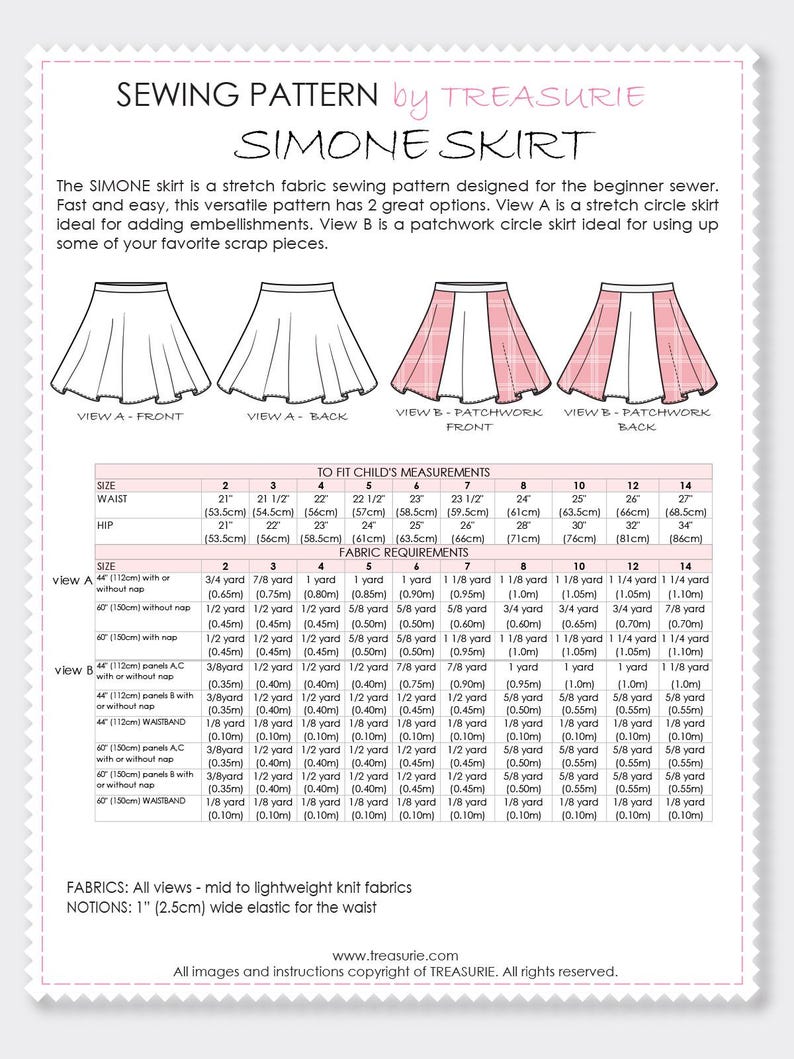 Cartamodello per gonna da bambina in formato PDF, cartamodello per gonna a ruota elasticizzata, tutorial fai da te per gonna da bambina facile / SIMONE immagine 7