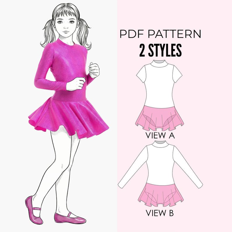 Patrón de leotardo para niñas en PDF, ballet, gimnasia, danza, cuello alto, falda, patrón de costura de leotardo para niños LEOTARD #15 imagen 3