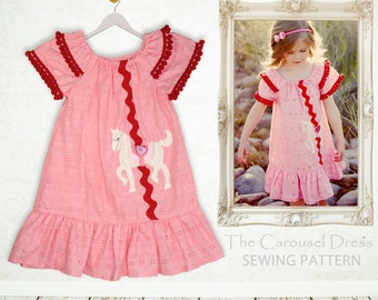 Girls dress pattern pdf, peasant dress pattern, childrens sewing pattern pdf, girls sewing pattern, girls clothing pattern, kids CAROUSEL