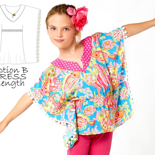 Filles haut patron PDF, filles robe patron pdf, patron de caftan, patron de dissimulation, patron de couture pour enfants, filles patron de couture pdf, caftan