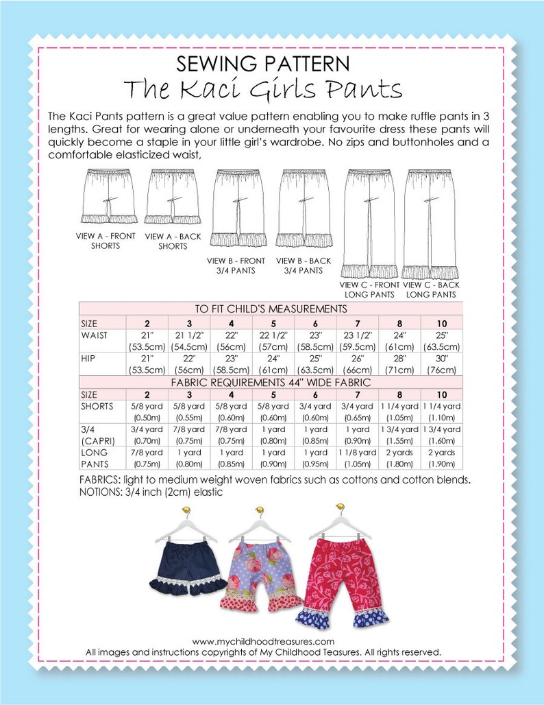 Ruffle Pants Pattern, Girls Pants Pattern Pdf, Girls Shorts Pattern ...