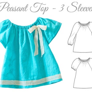 VERY EASY Girls top pattern pdf, girls sewing pattern pdf, peasant top pattern, NATALIE girls image 1