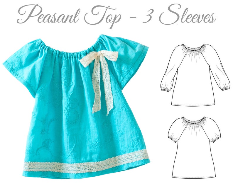 VERY EASY Girls top pattern pdf, girls sewing pattern pdf, peasant top pattern, NATALIE girls image 1