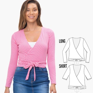Womens Wrap Top Pattern, Ladies Top and Cardigan, Sewing Pattern PDF | WRAP (W45-L)