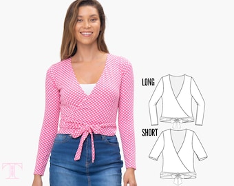 Womens Wrap Top Pattern, Ladies Top and Cardigan, Sewing Pattern PDF | WRAP (W45-L)