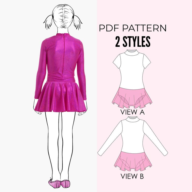 Patrón de leotardo para niñas en PDF, ballet, gimnasia, danza, cuello alto, falda, patrón de costura de leotardo para niños LEOTARD #15 imagen 2