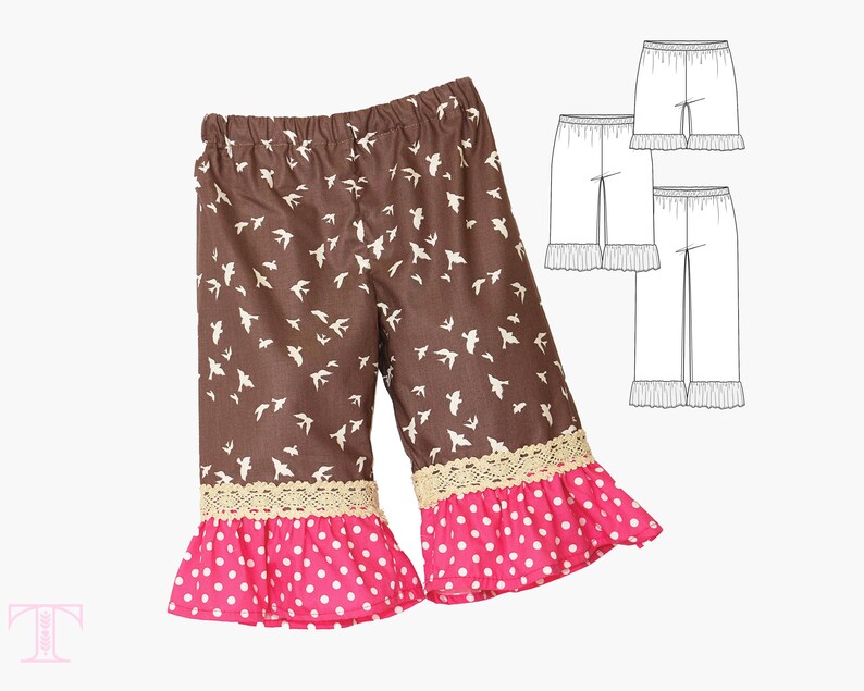 Baby Girl Pants Pattern, Ruffle Shorts & Capris PDF Sewing Pattern, Multi-Size 0-24 Months, Toddler, Infant, Easy Sew image 3