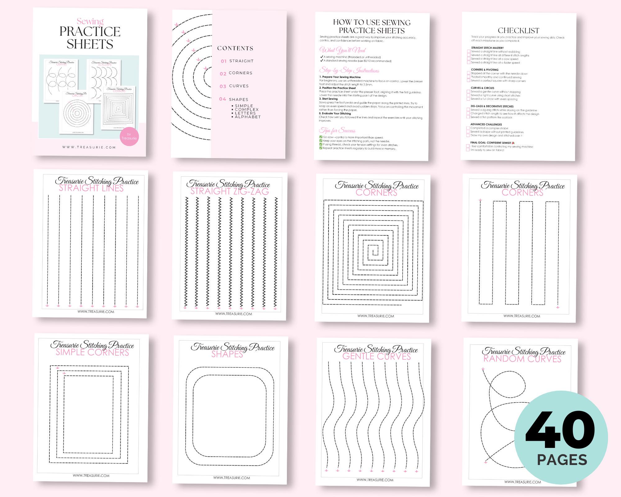 Sewing Practice Sheets, Printable Beginner Sewing Worksheets, Learn to ...