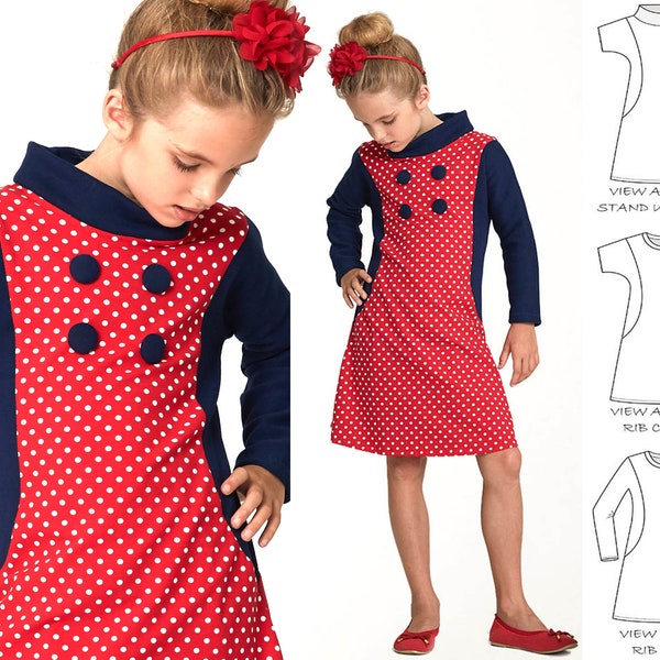 Girls Dress Pattern PDF, Childrens Sewing Pattern pdf, Tshirt Dress Pattern, Stretch Jersey Knit Dress Pattern, Tunic Pattern,  AMY