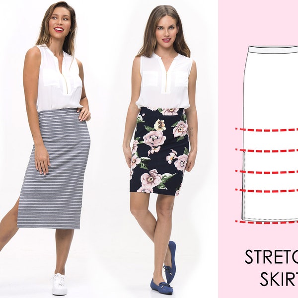 Skirt Pattern, Womens Skirt Pattern, Ladies Skirt Pattern, Skirt Sewing Pattern, Straight Skirt Pattern, Stretch Skirt Pattern, WS04-L