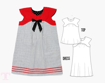 Kleid und Top Schnittmuster für Mädchen, PDF Schnittmuster | JASMIN