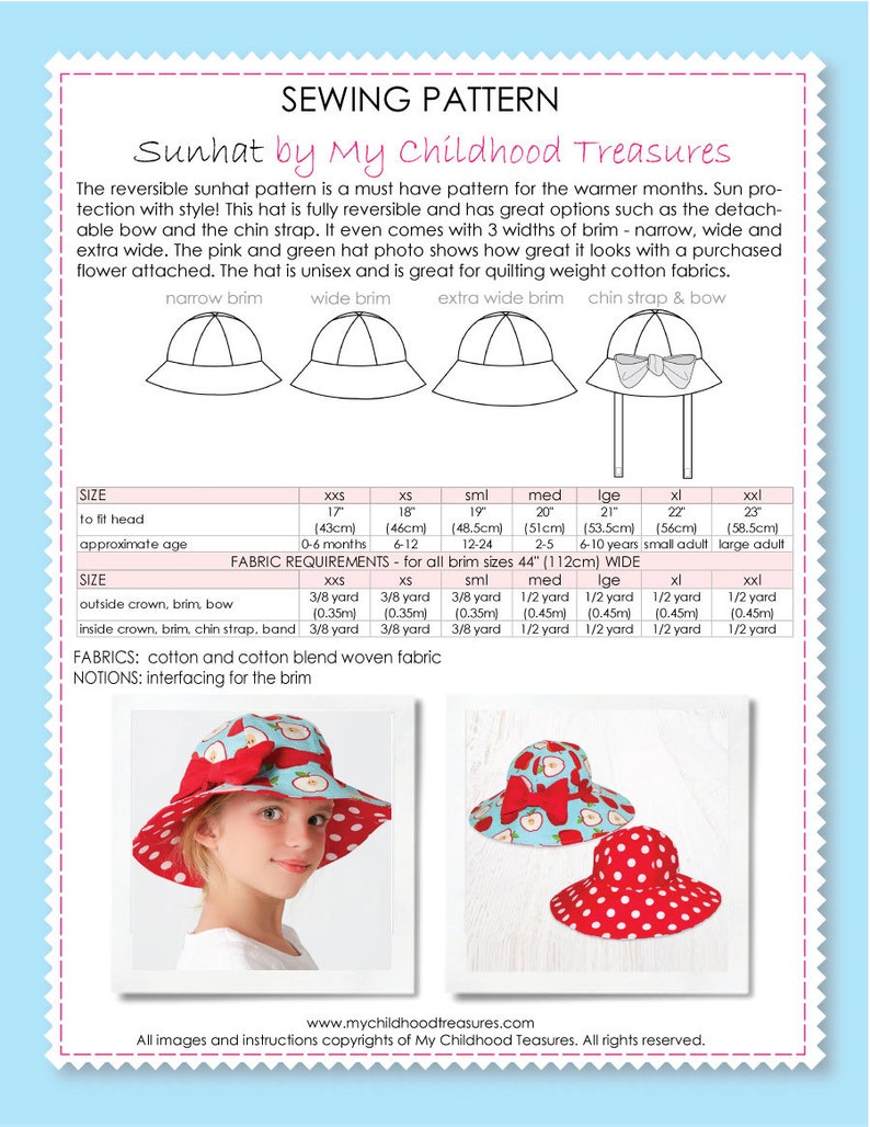 Hat sewing pattern, girls sewing pattern pdf, childrens sewing pattern, girls hat pattern, baby hat pattern, womens hat pattern, SUNHAT image 8